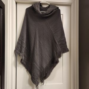 Gray sweater ponco with hood